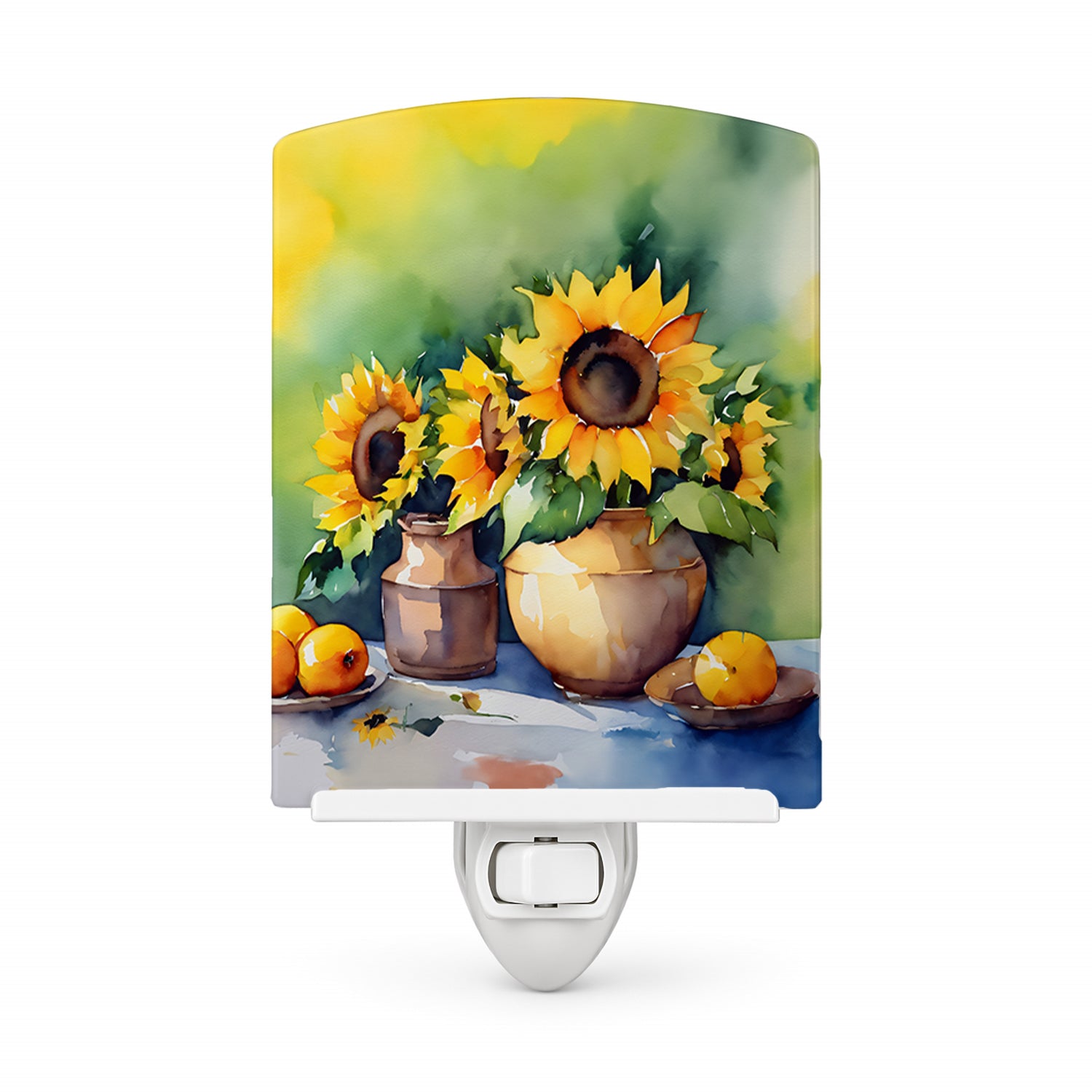 Sunflowers in Watercolor Ceramic Night Light Compact, UL-Certified, Ideal for Bedroom, Bathroom, Nursery, Hallway, Kitchen, 6x4x3, Multicolor
