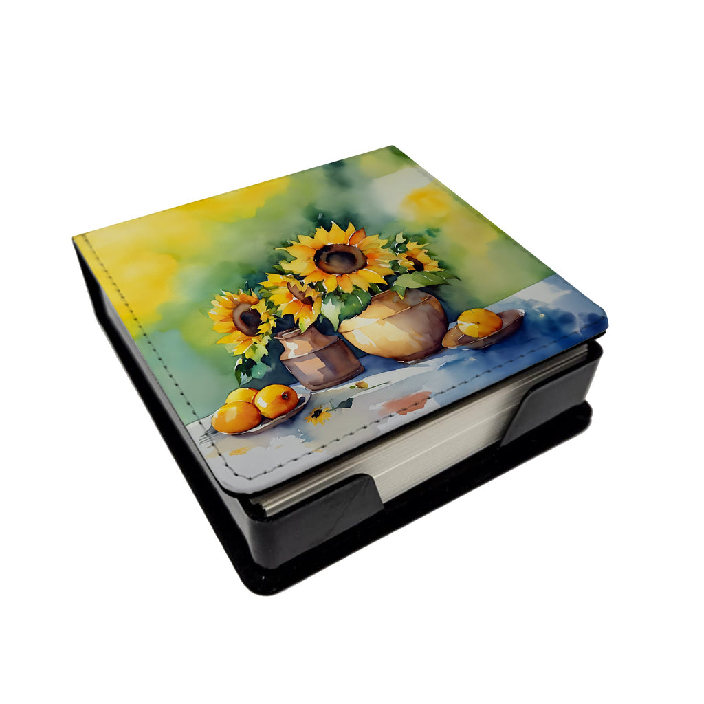 Sunflowers in Watercolor PU Leather Note Paper Holder with Artist-Designed Cover, Desk Accessory, Office Gift