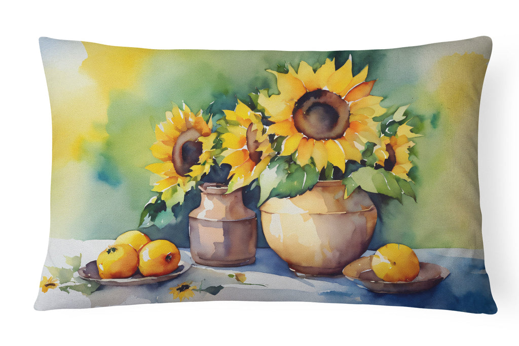 Sunflowers in Watercolor Decorative Throw Pillow 12x16 Indoor Outdoor Accent Cushion, Fabric Cover with Insert for Sofa, Bed, Porch & Living Room
