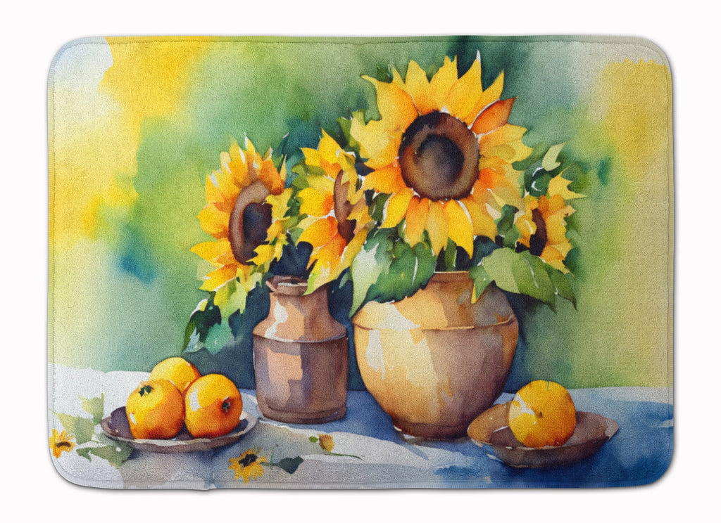 Sunflowers in Watercolor Memory Foam Kitchen Mat Machine Washable Anti-Fatigue Cushion Comfort Bath or Kitchen Rug