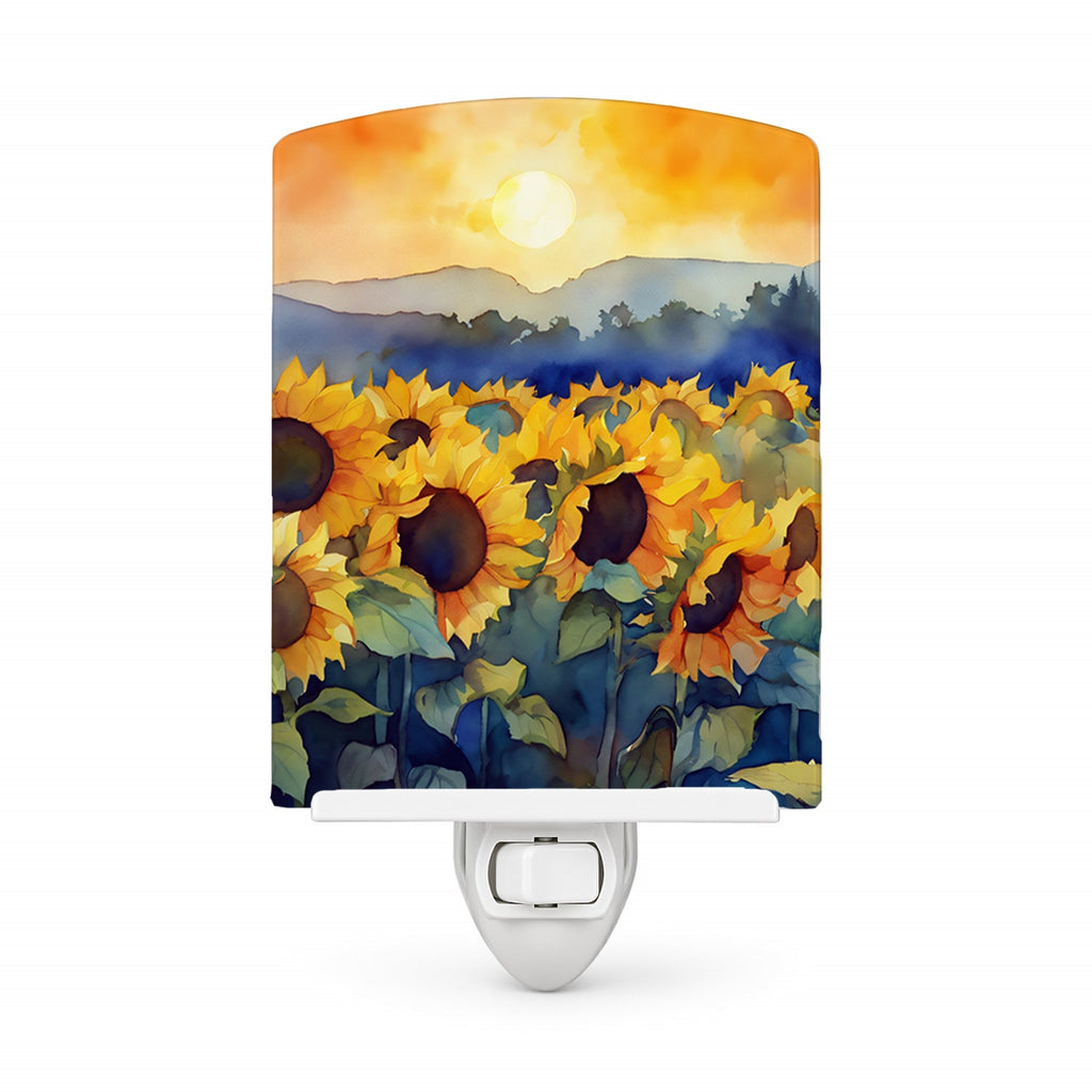 Sunflowers in Watercolor Ceramic Night Light Compact, UL-Certified, Ideal for Bedroom, Bathroom, Nursery, Hallway, Kitchen, 6x4x3, Multicolor