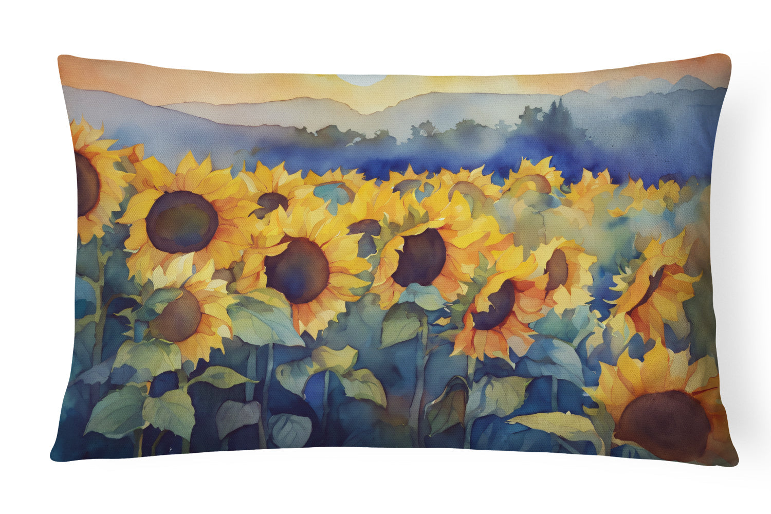 Sunflowers in Watercolor Decorative Throw Pillow 12x16 Indoor Outdoor Accent Cushion, Fabric Cover with Insert for Sofa, Bed, Porch & Living Room