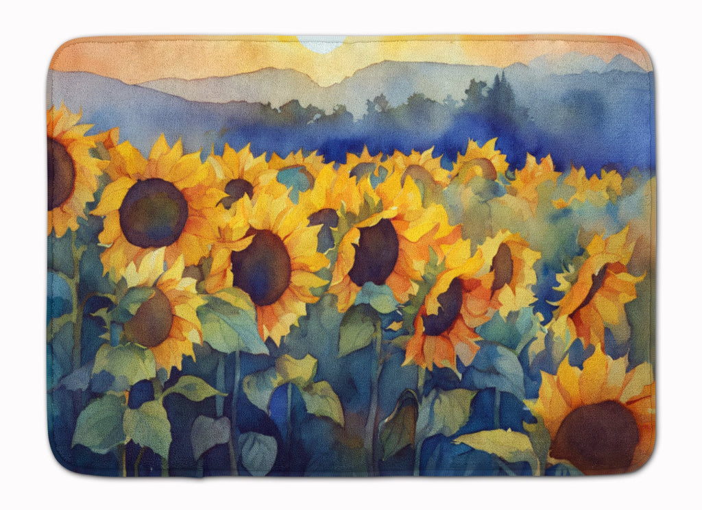 Sunflowers in Watercolor Memory Foam Kitchen Mat Machine Washable Anti-Fatigue Cushion Comfort Bath or Kitchen Rug