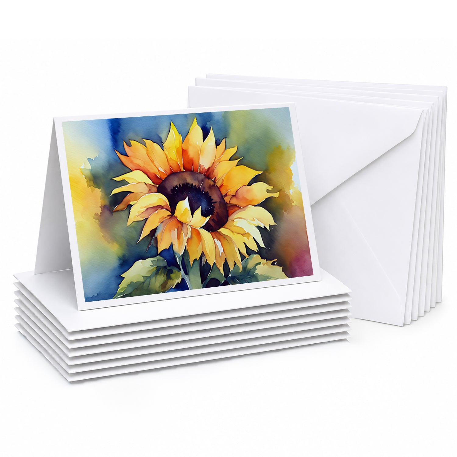 Sunflowers in Watercolor Greeting Cards Pack of 8 Blank Cards with Envelopes Whimsical A7 Size 5x7