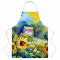 Sunflowers in Watercolor Apron Cooking Kitchen Server Baking Crafts Gardening for Adult Women Men, Unisex, Large, Multicolor