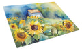 Sunflowers in Watercolor Cutting Board Tempered Glass Kitchen Cutting Surface, Heat Resistant Chopping, Non-Slip Feet, Food Prep & Serving
