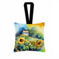 Sunflowers in Watercolor Hanging Square Fabric Ornament 3.5 × 3.5 Decorative Door-Knob & Tree Hanger, Soft Fabric