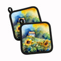 Sunflowers in Watercolor Pot Holder Set of 2 Heat Resistant Quilted Hot Pads 7.5 x 7.5 Inch, Insulated Kitchen Trivets for Cooking & Baking