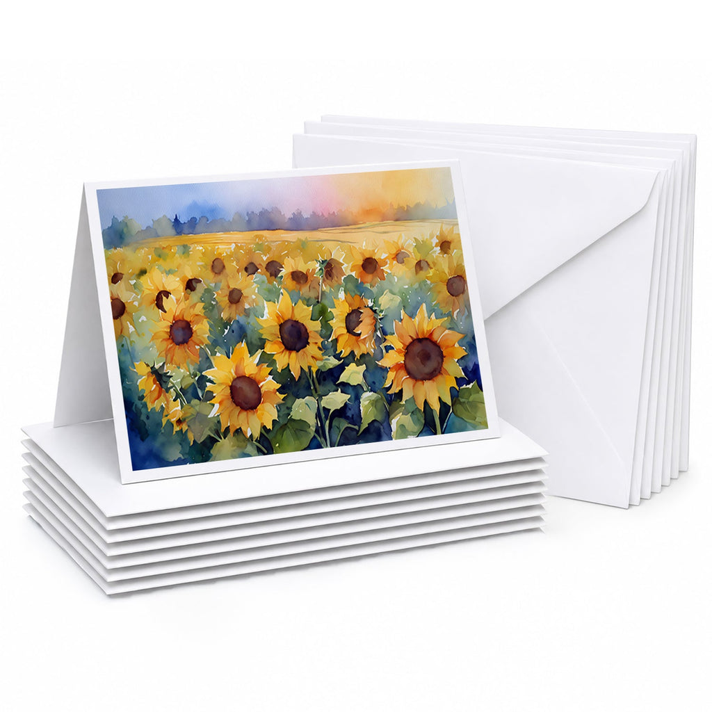 Sunflowers in Watercolor Greeting Cards Pack of 8 Blank Cards with Envelopes Whimsical A7 Size 5x7