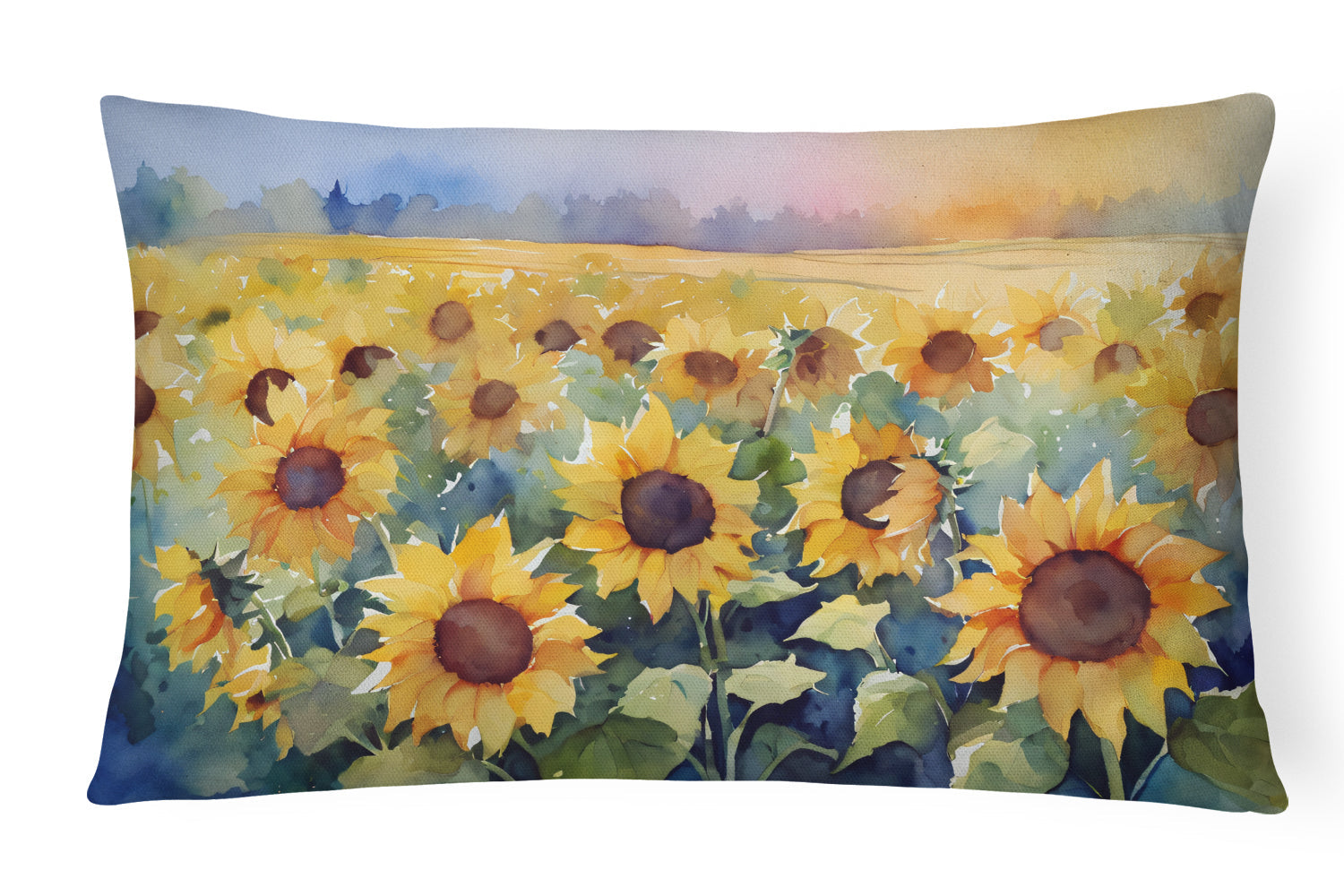 Sunflowers in Watercolor Decorative Throw Pillow 12x16 Indoor Outdoor Accent Cushion, Fabric Cover with Insert for Sofa, Bed, Porch & Living Room