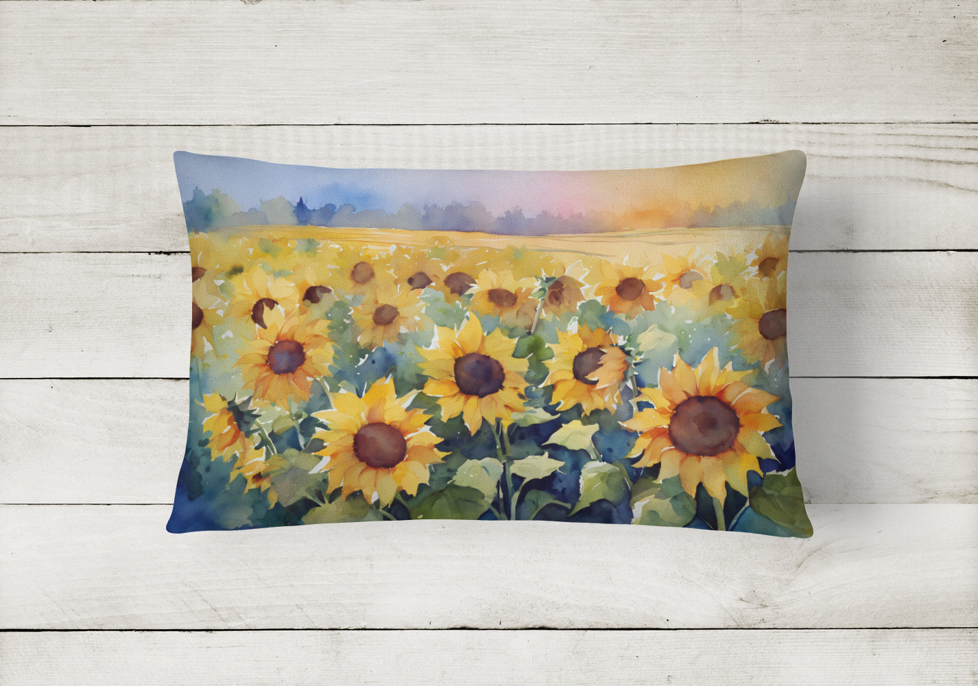Sunflowers in Watercolor Decorative Throw Pillow 12x16 Indoor Outdoor Accent Cushion, Fabric Cover with Insert for Sofa, Bed, Porch & Living Room