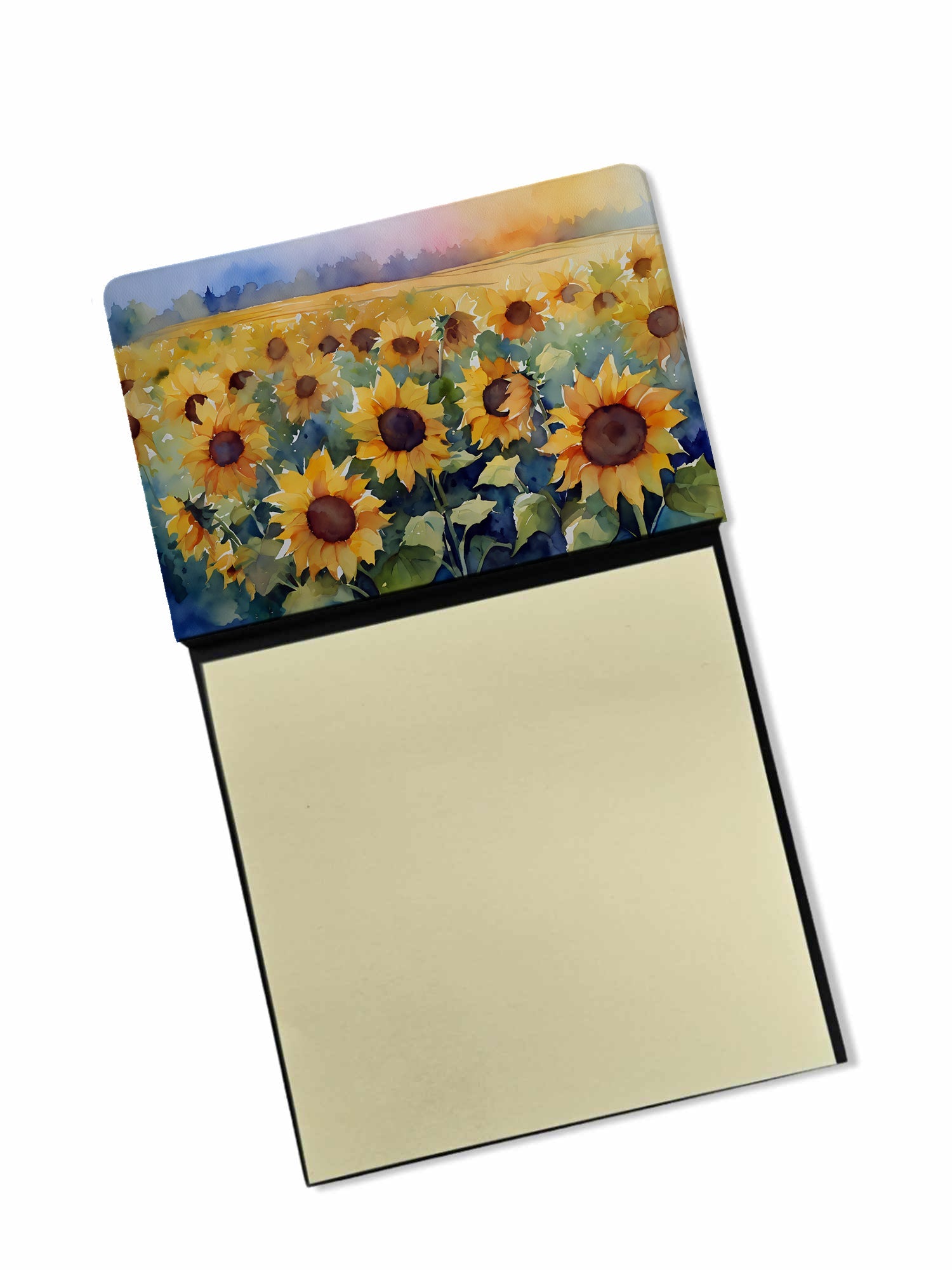 Sunflowers in Watercolor Watercolor Sticky Note Holder Refillable Dispenser Desk Accessory 3x3 Pad Gift