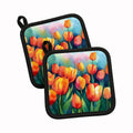 Tulips in Watercolor Pot Holder Set of 2 Heat Resistant Quilted Hot Pads 7.5 x 7.5 Inch, Insulated Kitchen Trivets for Cooking & Baking