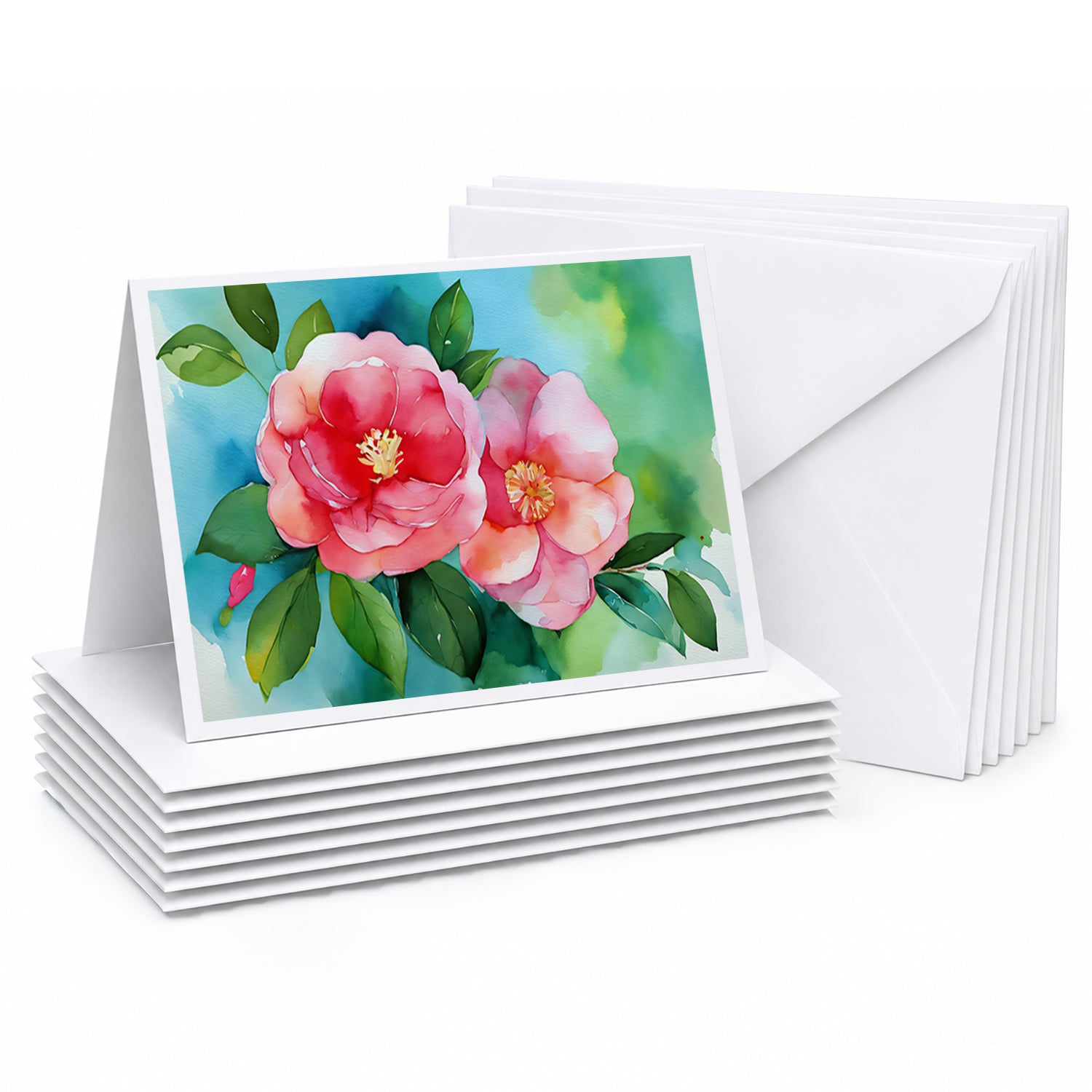 Alabama Camellia in Watercolor Greeting Cards Pack of 8 Blank Cards with Envelopes Whimsical A7 Size 5x7