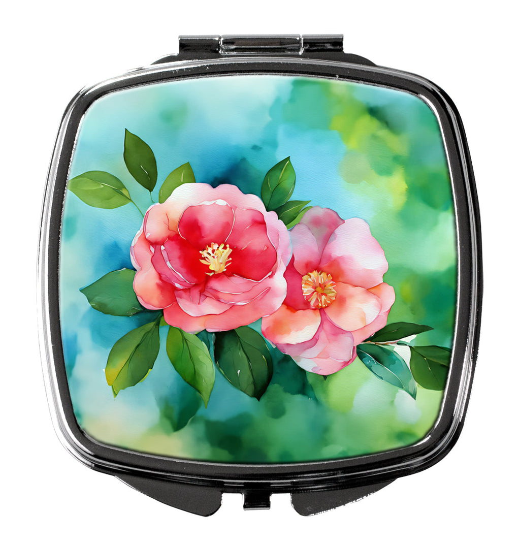 Alabama Camellia in Watercolor Compact Mirror Decorative Travel Makeup Mirror for Women Girls Gifts Pocket Makeup Mirror Folding Handheld