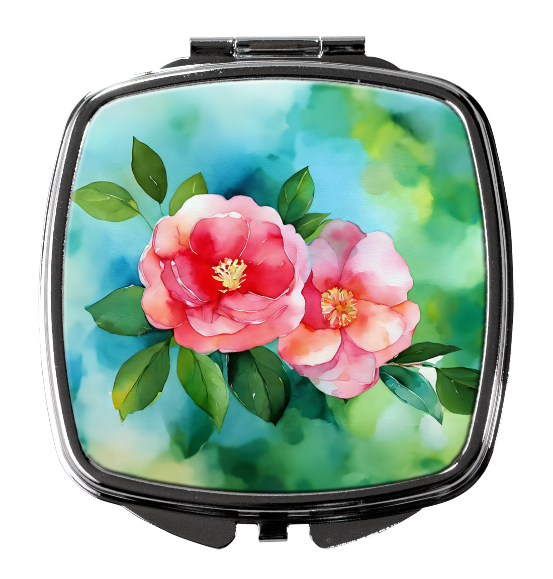 Alabama Camellia in Watercolor Compact Mirror Decorative Travel Makeup Mirror for Women Girls Gifts Pocket Makeup Mirror Folding Handheld