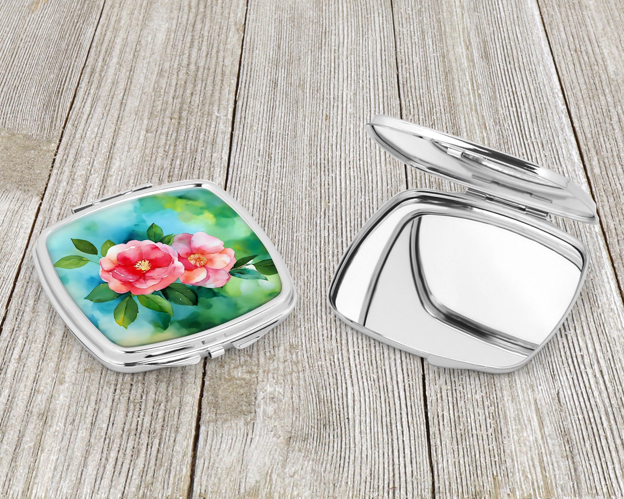 Alabama Camellia in Watercolor Compact Mirror Decorative Travel Makeup Mirror for Women Girls Gifts Pocket Makeup Mirror Folding Handheld