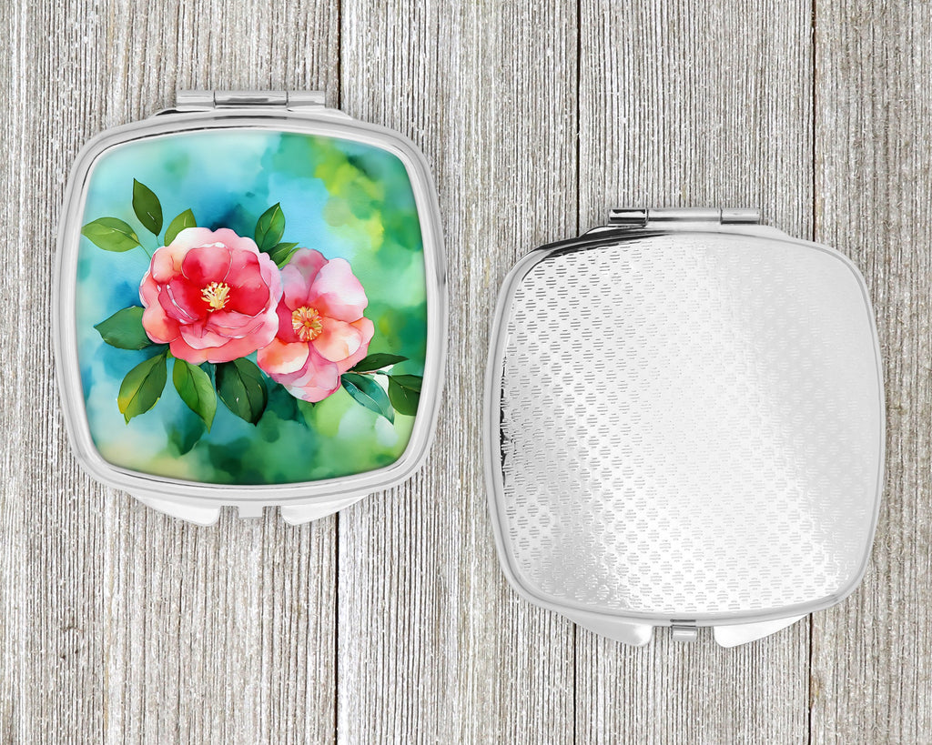 Alabama Camellia in Watercolor Compact Mirror Decorative Travel Makeup Mirror for Women Girls Gifts Pocket Makeup Mirror Folding Handheld