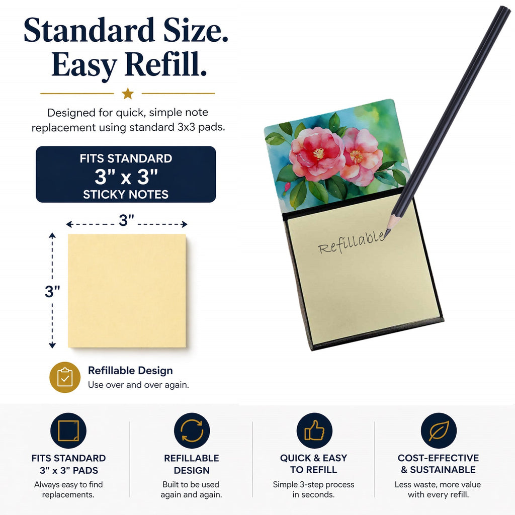 Alabama Camellia in Watercolor Watercolor Sticky Note Holder Refillable Dispenser Desk Accessory 3x3 Pad Gift