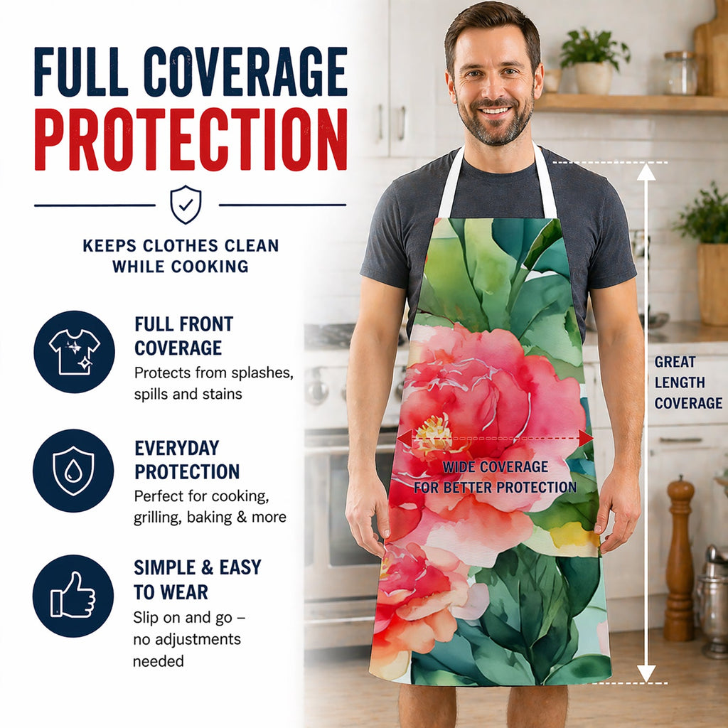 Alabama Camellia in Watercolor Apron Cooking Kitchen Server Baking Crafts Gardening for Adult Women Men, Unisex, Large, Multicolor