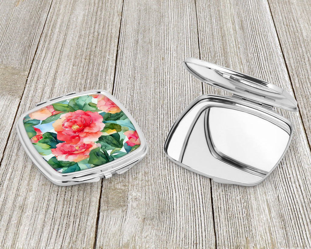 Alabama Camellia in Watercolor Compact Mirror Decorative Travel Makeup Mirror for Women Girls Gifts Pocket Makeup Mirror Folding Handheld