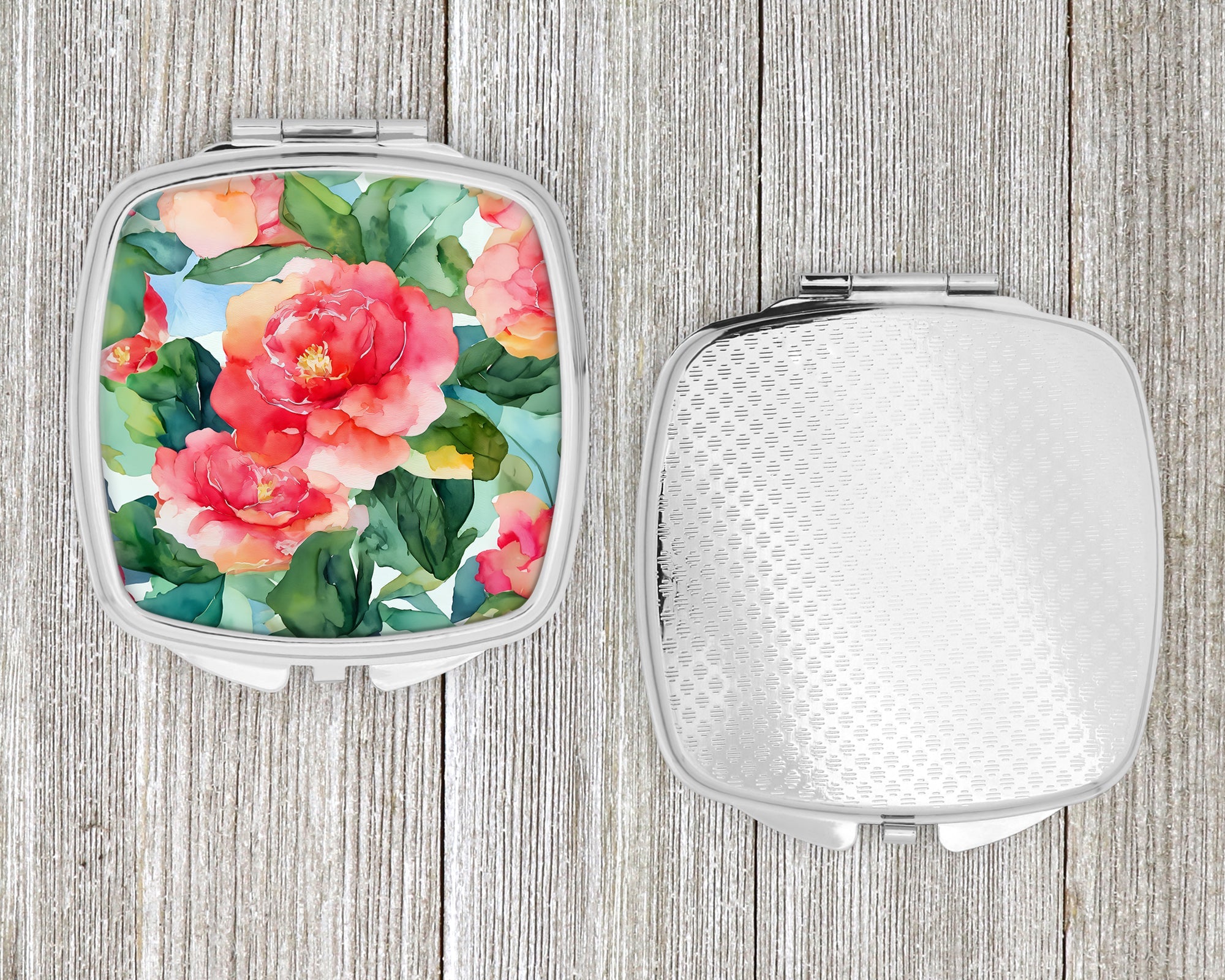 Alabama Camellia in Watercolor Compact Mirror Decorative Travel Makeup Mirror for Women Girls Gifts Pocket Makeup Mirror Folding Handheld
