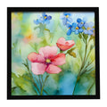 Alaska Forget-me-nots in Watercolor Framed Metal Print Bathroom, Kitchen, Office, Home Decor Wall Art Ready to Hang, Square, 8X8