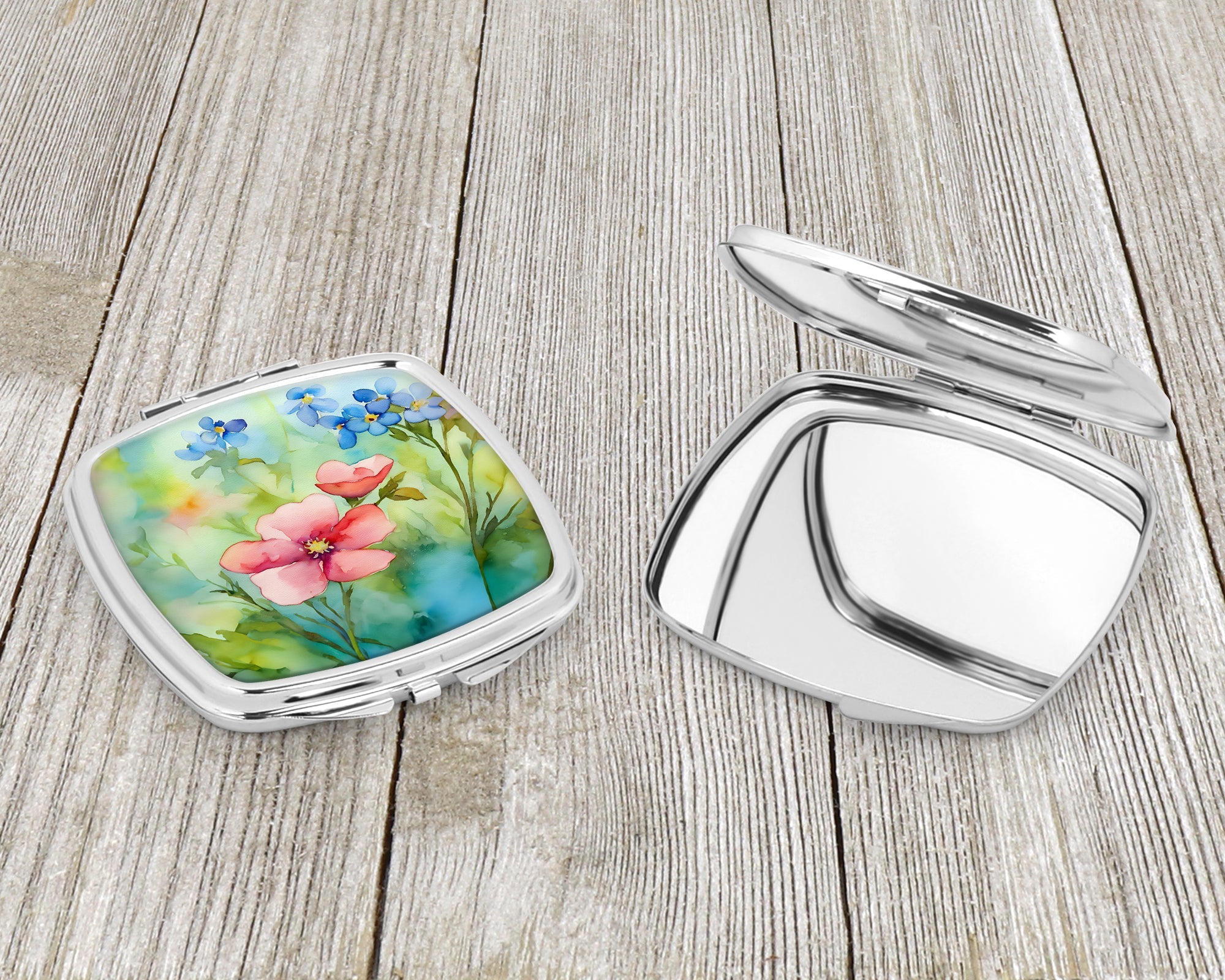 Alaska Forget-me-nots in Watercolor Compact Mirror Decorative Travel Makeup Mirror for Women Girls Gifts Pocket Makeup Mirror Folding Handheld