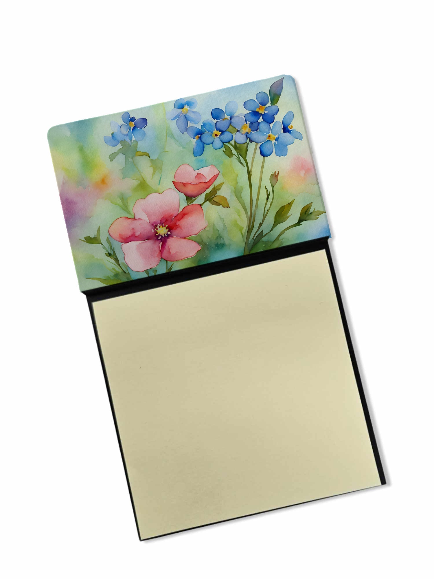 Alaska Forget-me-nots in Watercolor Watercolor Sticky Note Holder Refillable Dispenser Desk Accessory 3x3 Pad Gift