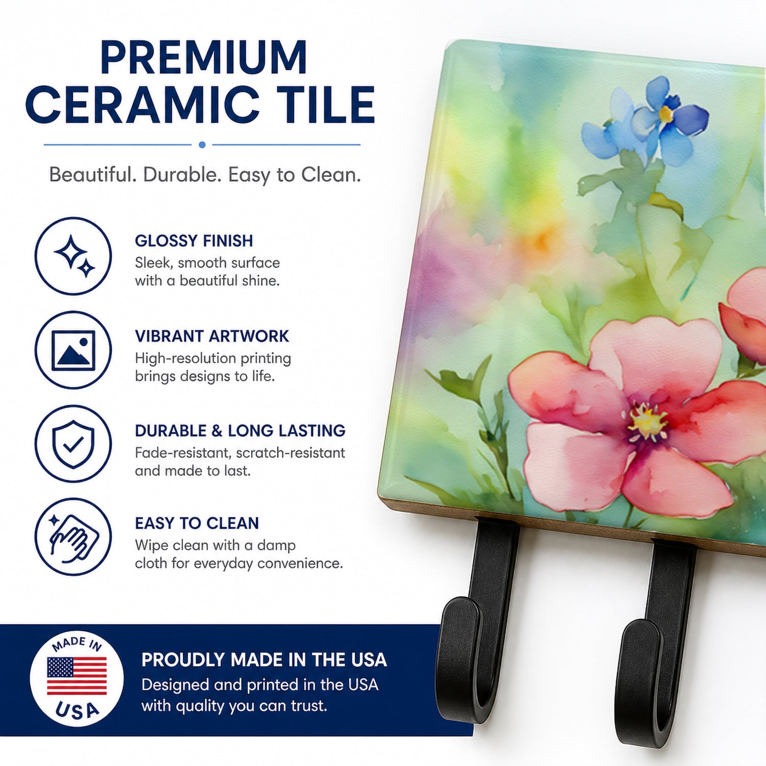 Alaska Forget-me-nots in Watercolor Leash or Key Holder Wall Hooks, Coat Rack Wall Mount, for Hanging Keys, Towels, Aprons, Leashes