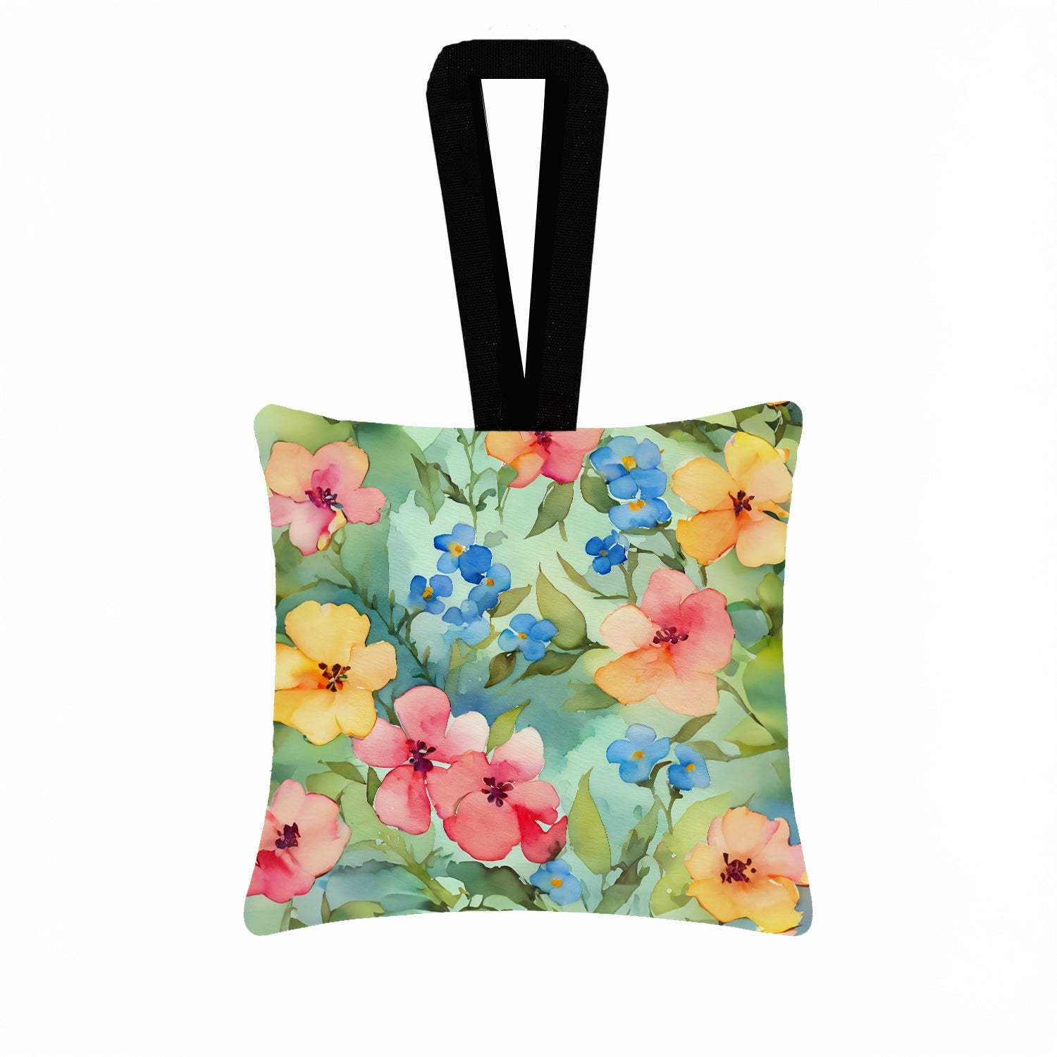 Alaska Forget-me-nots in Watercolor Hanging Square Fabric Ornament 3.5 × 3.5 Decorative Door-Knob & Tree Hanger, Soft Fabric