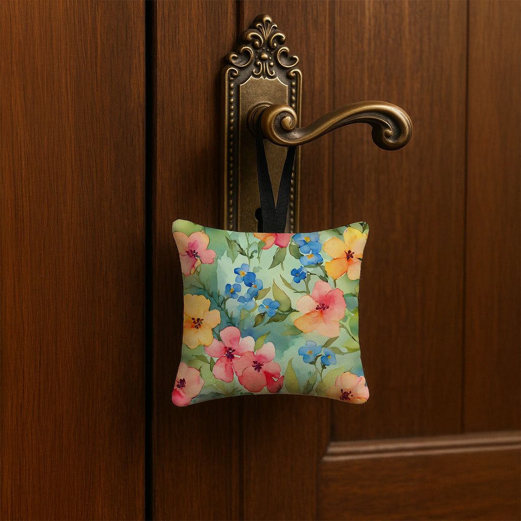Alaska Forget-me-nots in Watercolor Hanging Square Fabric Ornament 3.5 × 3.5 Decorative Door-Knob & Tree Hanger, Soft Fabric