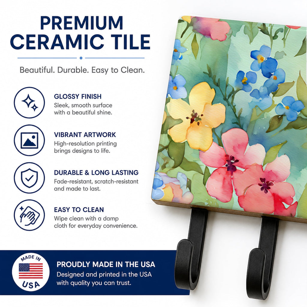 Alaska Forget-me-nots in Watercolor Leash or Key Holder Wall Hooks, Coat Rack Wall Mount, for Hanging Keys, Towels, Aprons, Leashes