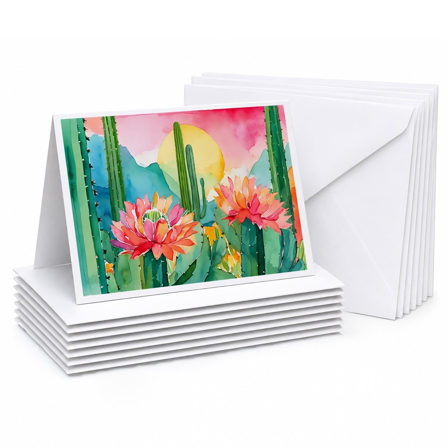 Arizona Saguaro Cactus Blossom in Watercolor Greeting Cards Pack of 8 Blank Cards with Envelopes Whimsical A7 Size 5x7