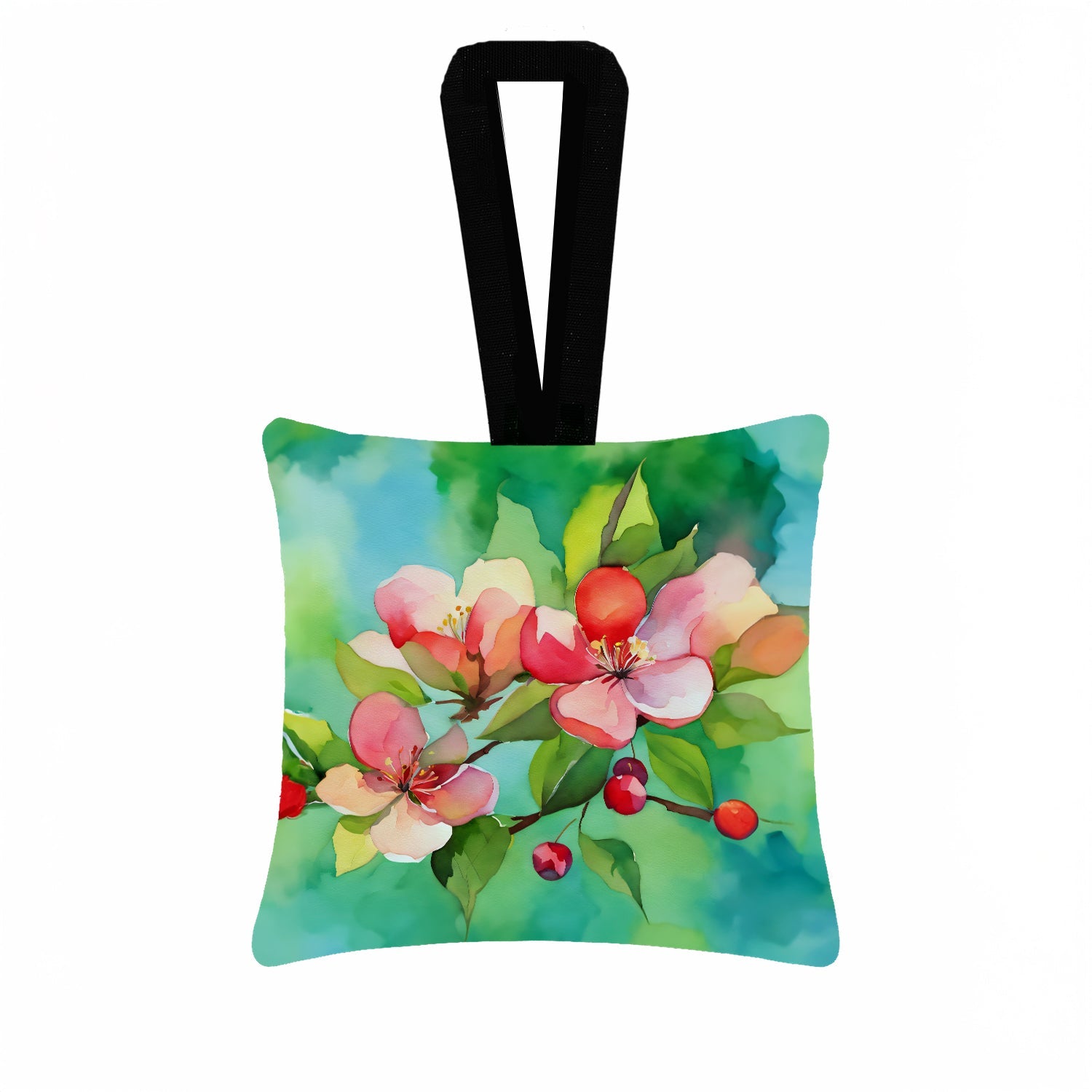 Arkansas Apple Blossom in Watercolor Hanging Square Fabric Ornament 3.5 × 3.5 Decorative Door-Knob & Tree Hanger, Soft Fabric