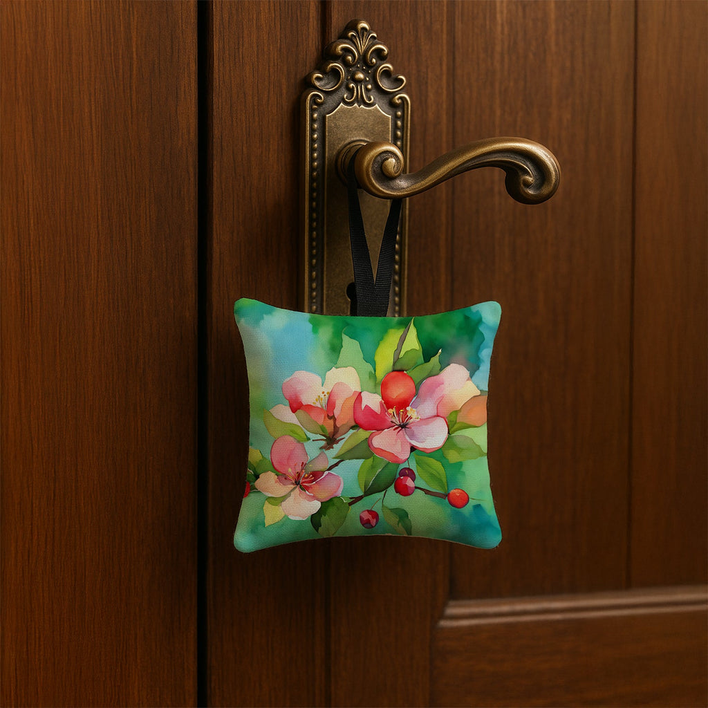 Arkansas Apple Blossom in Watercolor Hanging Square Fabric Ornament 3.5 × 3.5 Decorative Door-Knob & Tree Hanger, Soft Fabric