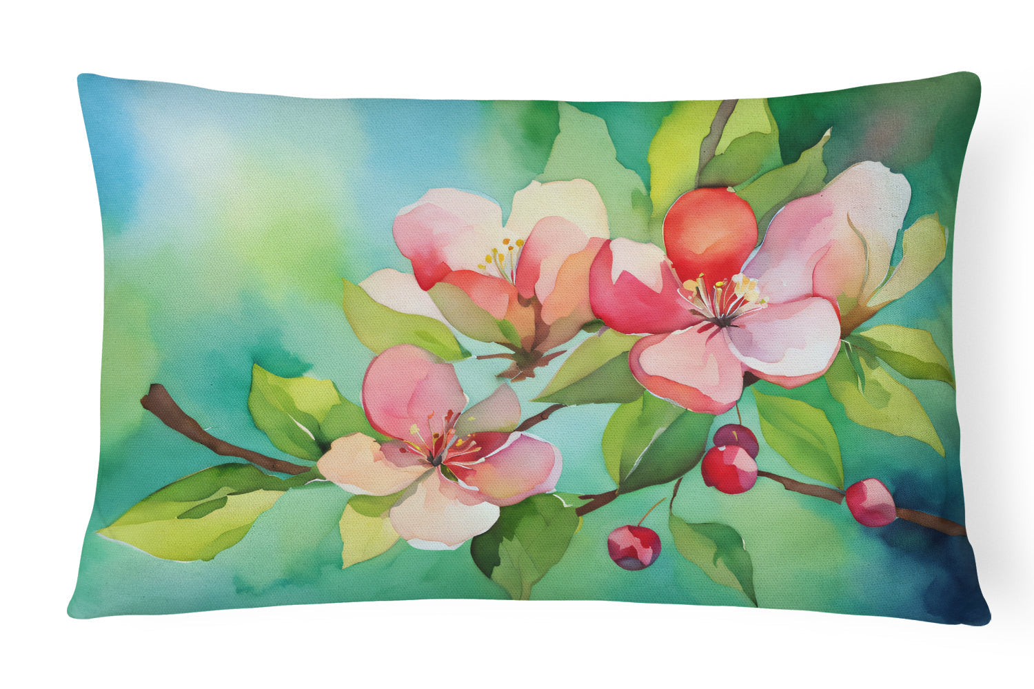 Arkansas Apple Blossom in Watercolor Decorative Throw Pillow 12x16 Indoor Outdoor Accent Cushion, Fabric Cover with Insert for Sofa, Bed, Porch & Living Room