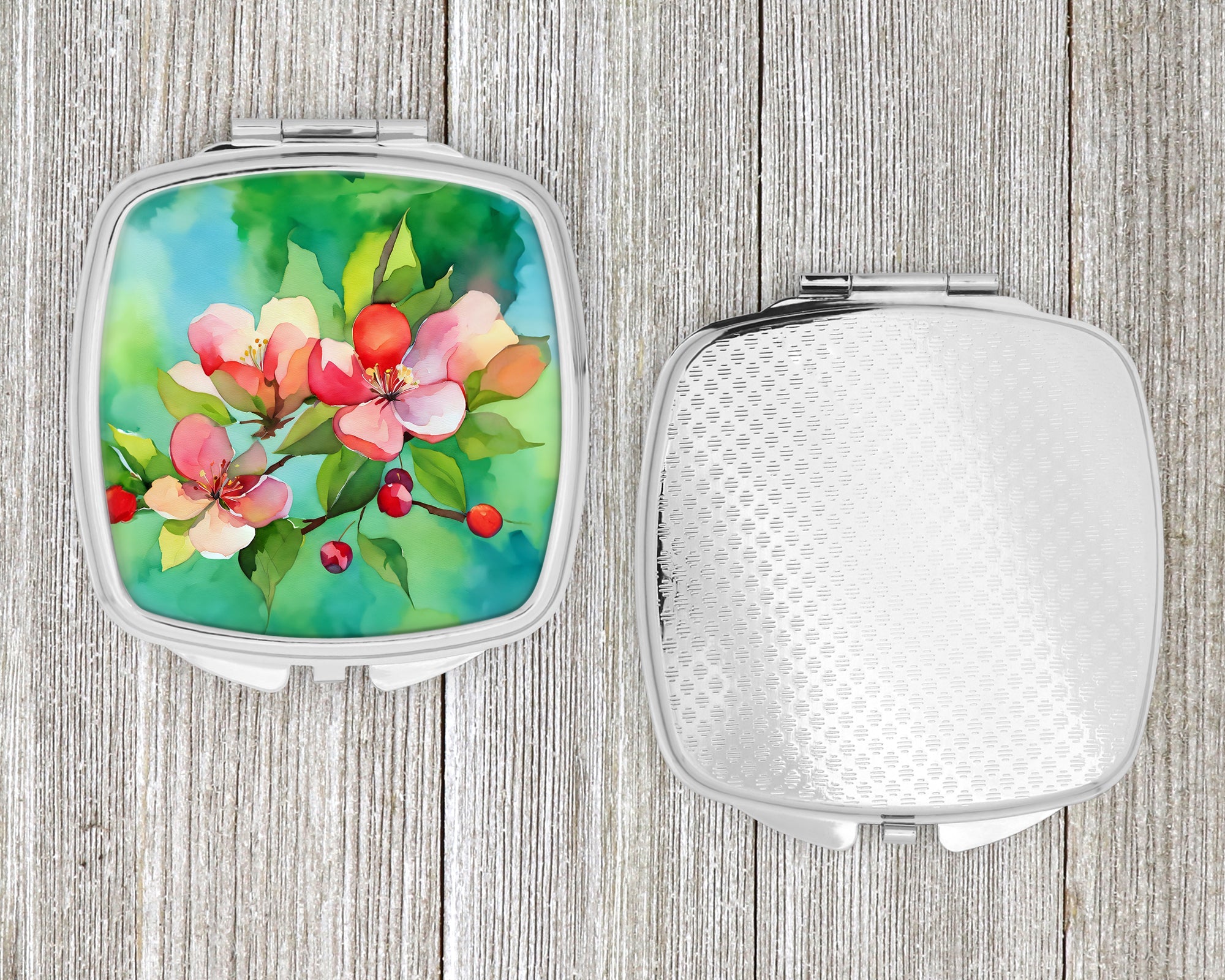 Arkansas Apple Blossom in Watercolor Compact Mirror Decorative Travel Makeup Mirror for Women Girls Gifts Pocket Makeup Mirror Folding Handheld