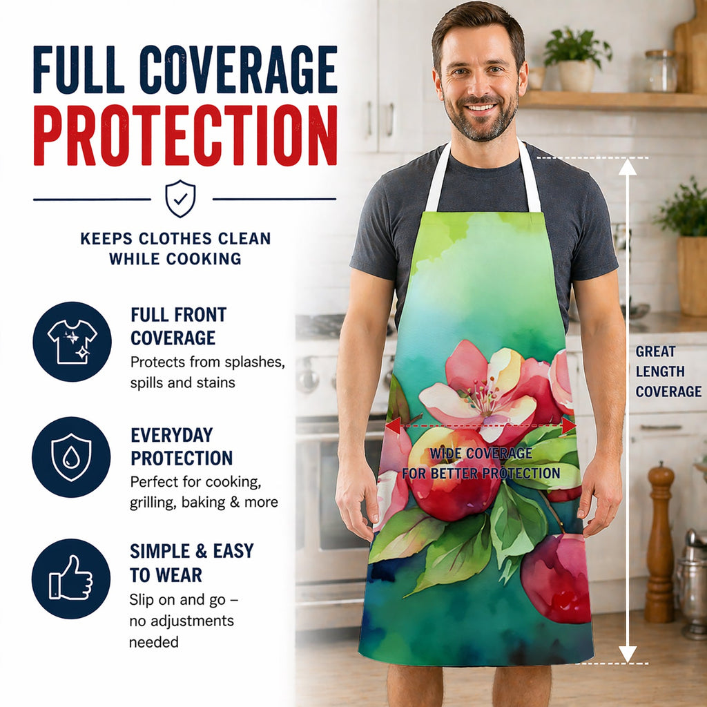 Arkansas Apple Blossom in Watercolor Apron Cooking Kitchen Server Baking Crafts Gardening for Adult Women Men, Unisex, Large, Multicolor