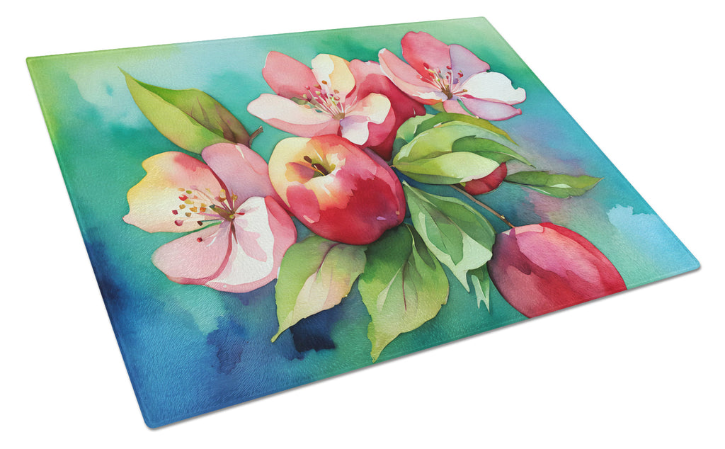 Arkansas Apple Blossom in Watercolor Cutting Board Tempered Glass Kitchen Cutting Surface, Heat Resistant Chopping, Non-Slip Feet, Food Prep & Serving