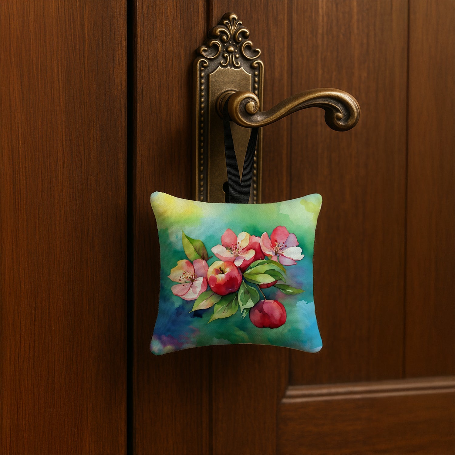 Arkansas Apple Blossom in Watercolor Hanging Square Fabric Ornament 3.5 × 3.5 Decorative Door-Knob & Tree Hanger, Soft Fabric