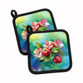 Arkansas Apple Blossom in Watercolor Pot Holder Set of 2 Heat Resistant Quilted Hot Pads 7.5 x 7.5 Inch, Insulated Kitchen Trivets for Cooking & Baking