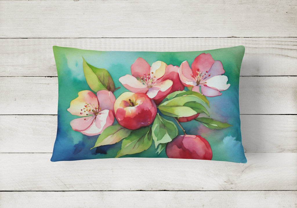 Arkansas Apple Blossom in Watercolor Decorative Throw Pillow 12x16 Indoor Outdoor Accent Cushion, Fabric Cover with Insert for Sofa, Bed, Porch & Living Room