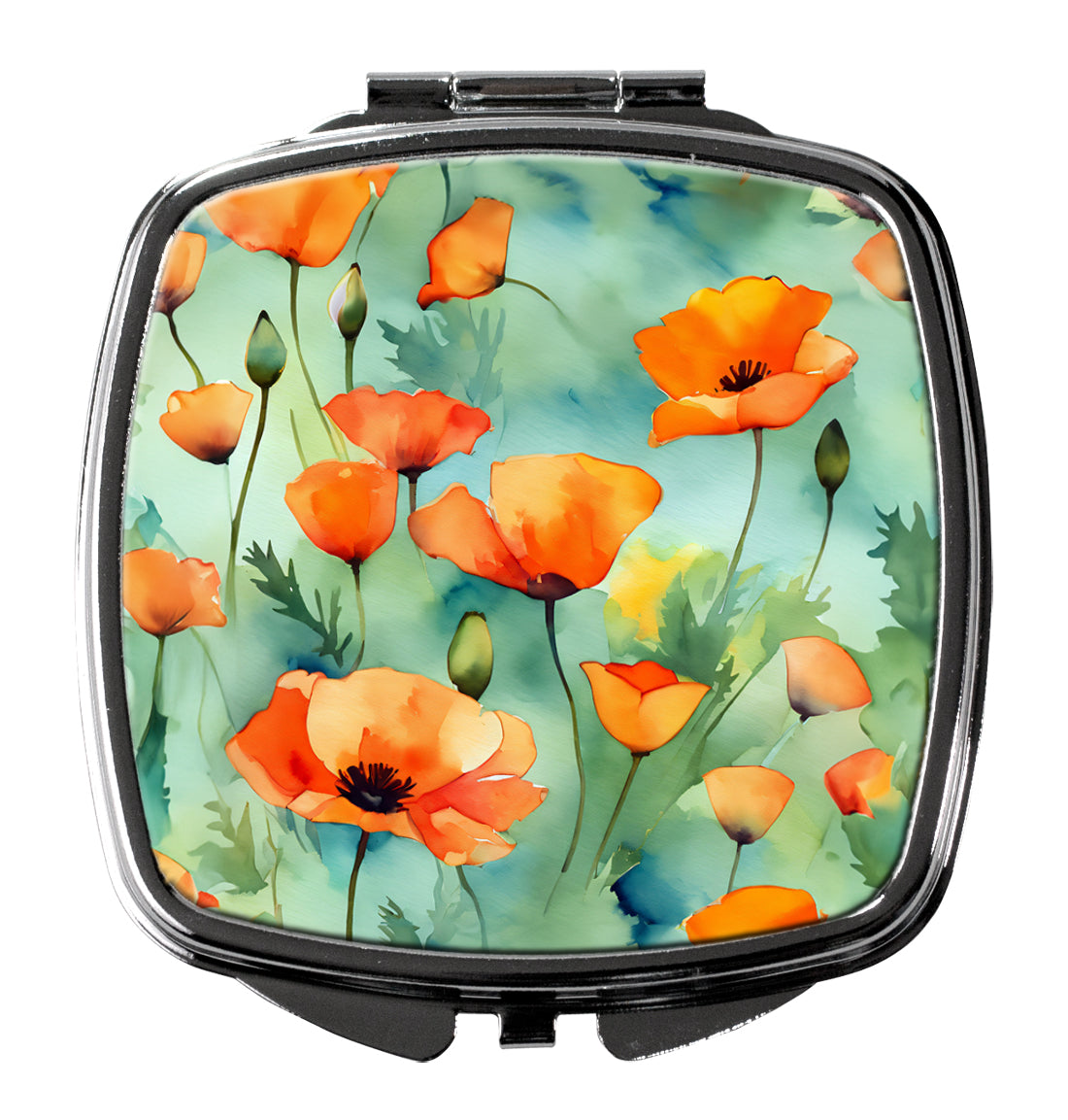 California California Poppies in Watercolor Compact Mirror Decorative Travel Makeup Mirror for Women Girls Gifts Pocket Makeup Mirror Folding Handheld