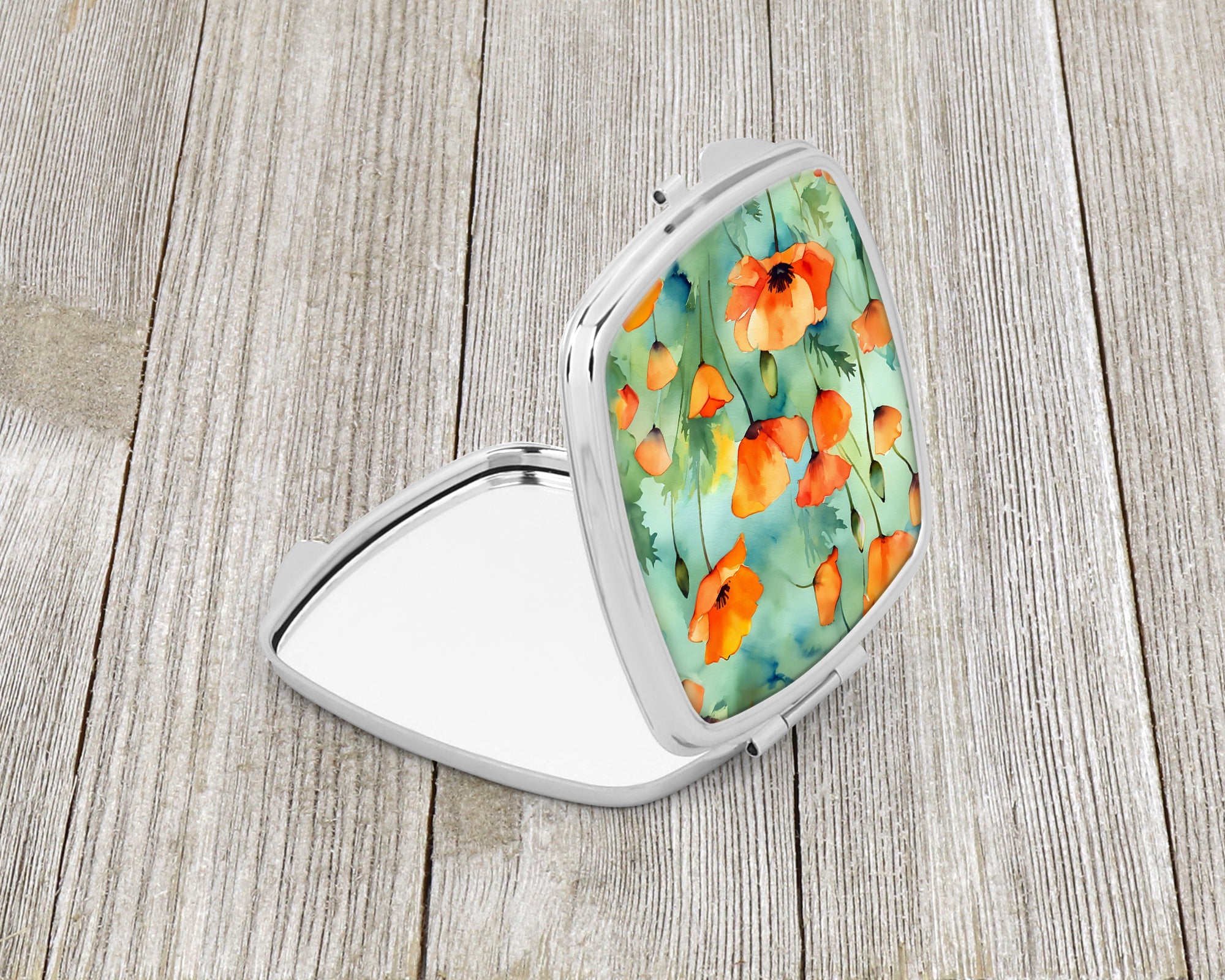 California California Poppies in Watercolor Compact Mirror Decorative Travel Makeup Mirror for Women Girls Gifts Pocket Makeup Mirror Folding Handheld