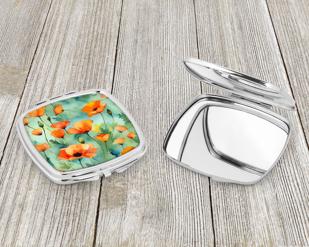 California California Poppies in Watercolor Compact Mirror Decorative Travel Makeup Mirror for Women Girls Gifts Pocket Makeup Mirror Folding Handheld