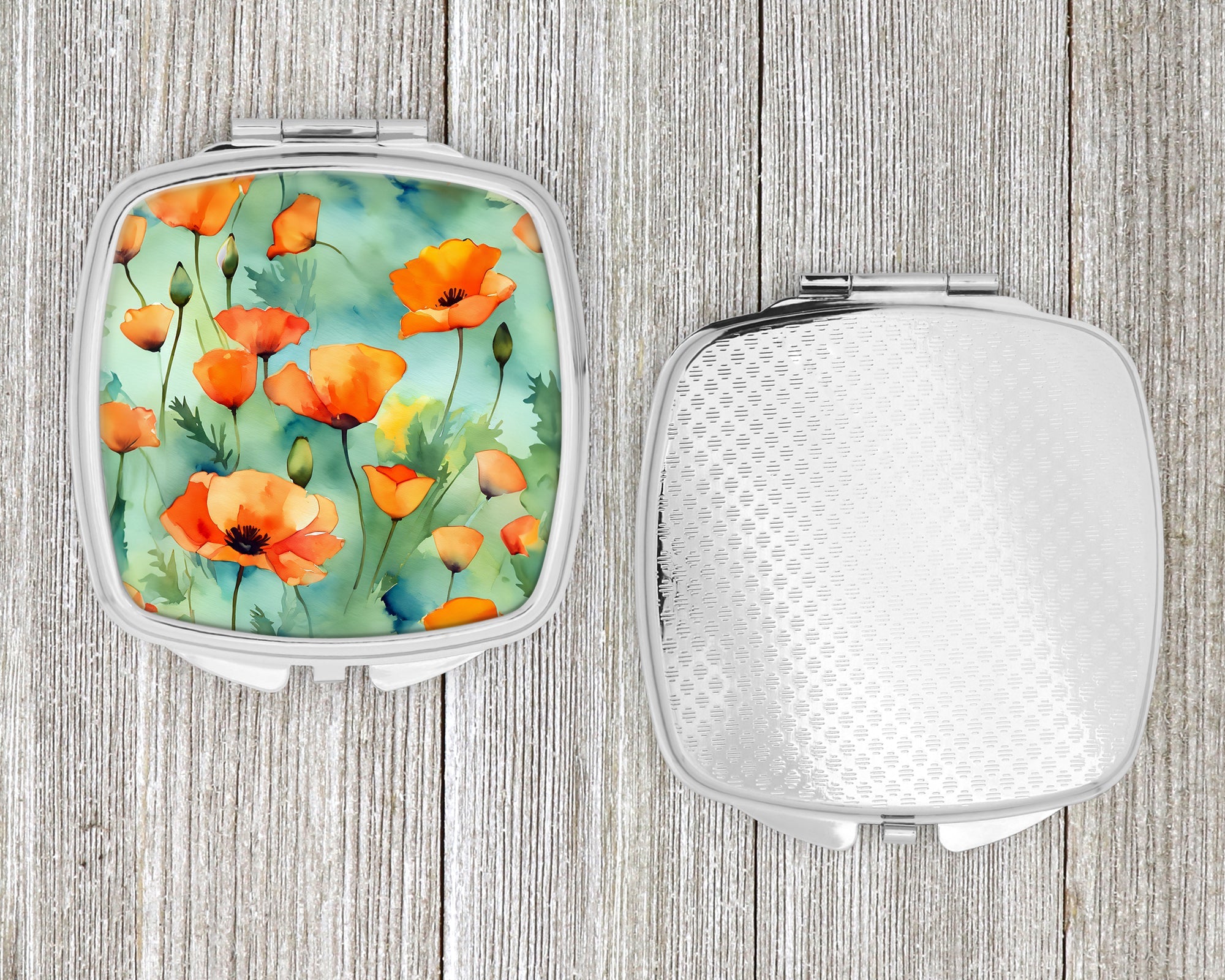 California California Poppies in Watercolor Compact Mirror Decorative Travel Makeup Mirror for Women Girls Gifts Pocket Makeup Mirror Folding Handheld