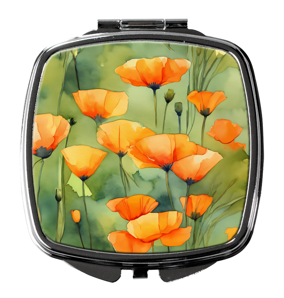 California California Poppies in Watercolor Compact Mirror Decorative Travel Makeup Mirror for Women Girls Gifts Pocket Makeup Mirror Folding Handheld