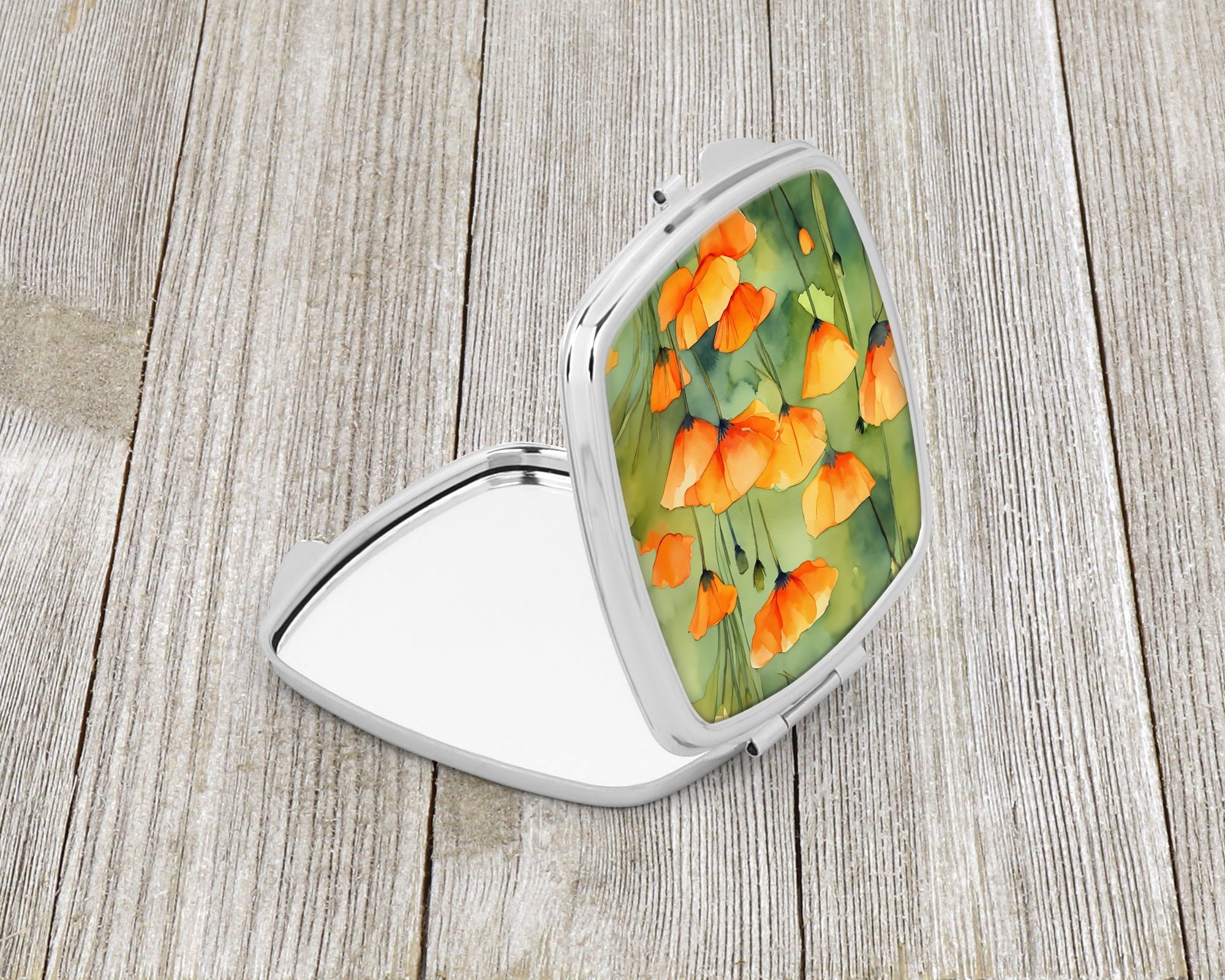 California California Poppies in Watercolor Compact Mirror Decorative Travel Makeup Mirror for Women Girls Gifts Pocket Makeup Mirror Folding Handheld