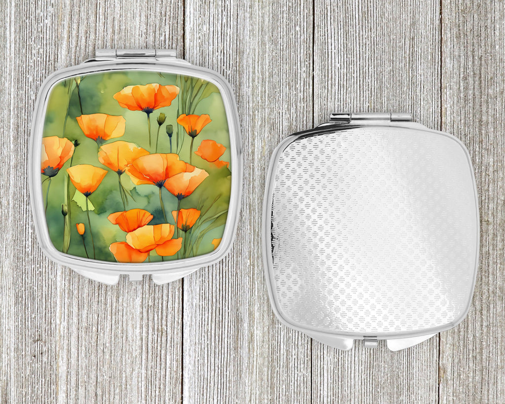 California California Poppies in Watercolor Compact Mirror Decorative Travel Makeup Mirror for Women Girls Gifts Pocket Makeup Mirror Folding Handheld